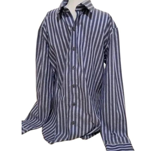 7 Diamonds Designer Long Sleeve Button Down Men's Shirt, purple and blues Size L - Picture 1 of 10